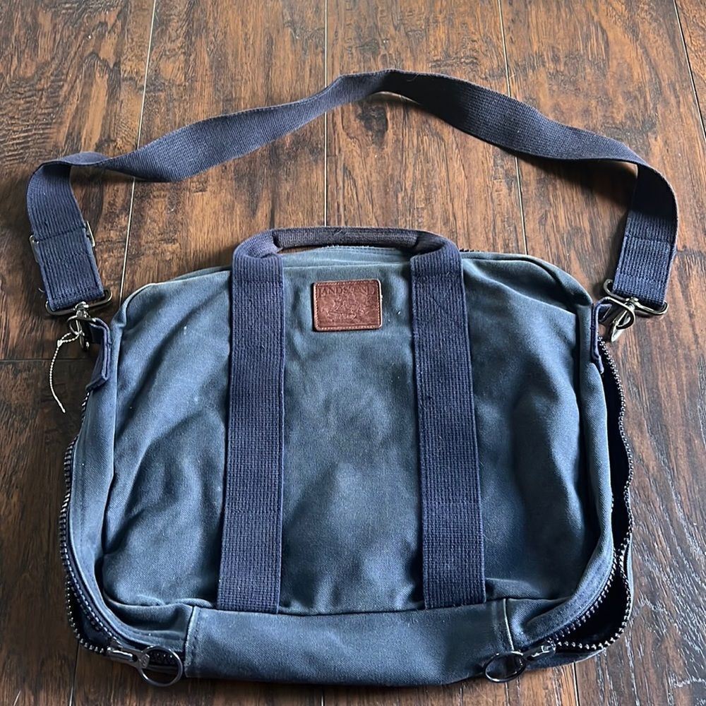 vtg‎ made in USA Land's End canvas Messenger Bag navY blue nice fade in GUC